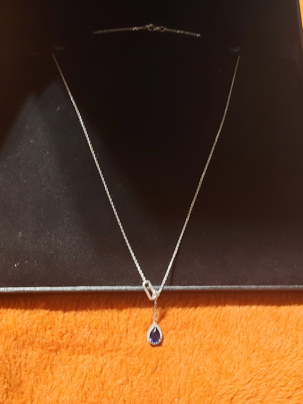 Kay Jewelers Pear Blue Sapphire & White Sapphire Paperclip Lariat Necklace